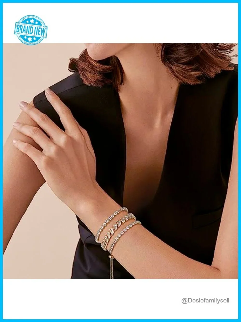 3 Pcs Tennis Bracelet Set | Marquise CZ Stones, Adjustable Stackable, Gold